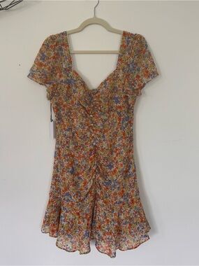 ASTR The Label Floral Ruched Sweetheart Neck Mini Dress